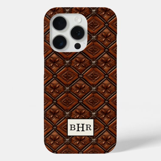 Bruine diamant lederen monogram Case-Mate iPhone case (Achterkant)