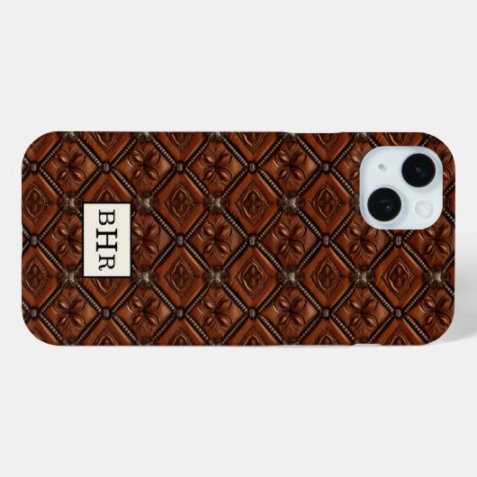 Bruine diamant lederen monogram Case-Mate iPhone case (Achterkant (horizontaal))