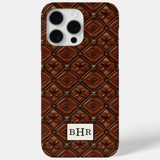 Bruine diamant lederen monogram Case-Mate iPhone case (Achterkant)