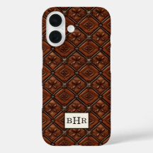 Bruine diamant lederen monogram