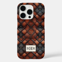Bruine diamant lederen monogram