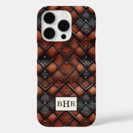 Bruine diamant lederen monogram iPhone 16 pro hoesje