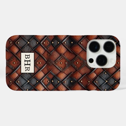 Bruine diamant lederen monogram Case-Mate iPhone case (Achterkant (horizontaal))