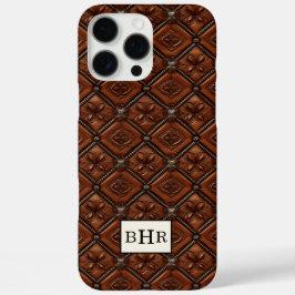 Bruine diamant lederen monogram iPhone 16 pro max hoesje