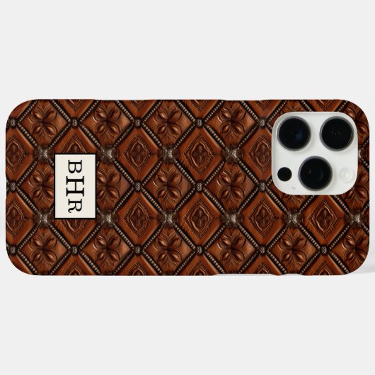 Bruine diamant lederen monogram Case-Mate iPhone case (Achterkant (horizontaal))
