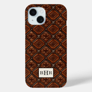 Bruine diamant lederen monogram iPhone 15 case