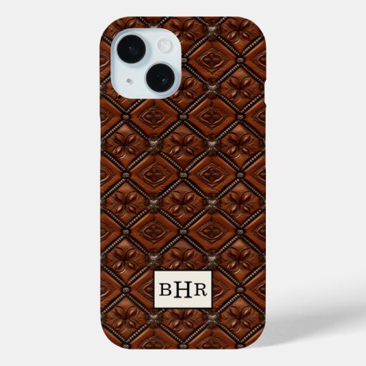 Bruine diamant lederen monogram Case-Mate iPhone case (Achterkant)
