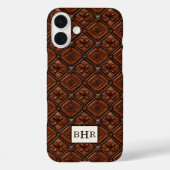 Bruine diamant lederen monogram Case-Mate iPhone case (Achterkant)