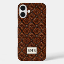 Bruine diamant lederen monogram