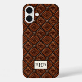 Bruine diamant lederen monogram iPhone 16 plus hoesje