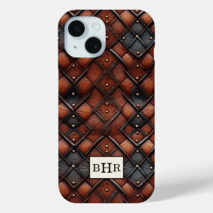 Bruine diamant lederen monogram hoes
