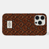 Bruine diamant lederen monogram iPhone hoesje (Achterkant horizontaal)