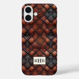 Bruine diamant lederen monogram oud model iPhone 16 plus hoesje
