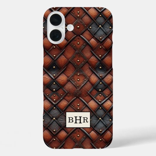 Bruine diamant lederen monogram oud model Case-Mate iPhone case (Achterkant)
