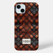 Bruine diamant lederen monogram oud model Case-Mate iPhone case (Achterkant)