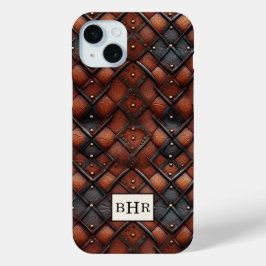 Bruine diamant lederen monogram oud model iPhone 15 mini hoesje