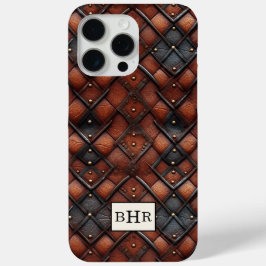 Bruine diamant lederen monogram oud model iPhone 15 pro max hoesje