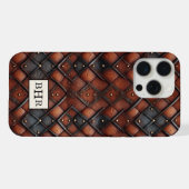 Bruine diamant lederen monogram oud model iPhone hoesje (Achterkant horizontaal)