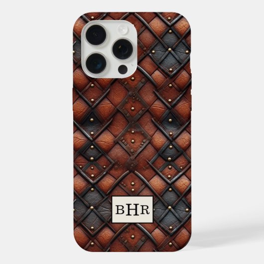 Bruine diamant lederen monogram oud model iPhone hoesje (Achterkant)