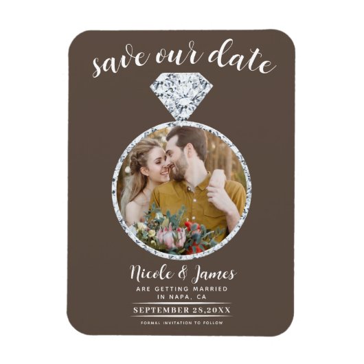 Bruine diamanten ring Bling save the date Magneet (Verticaal)