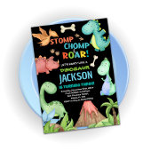 Bruine Dinosaurus Verjaardag Uitnodigingen