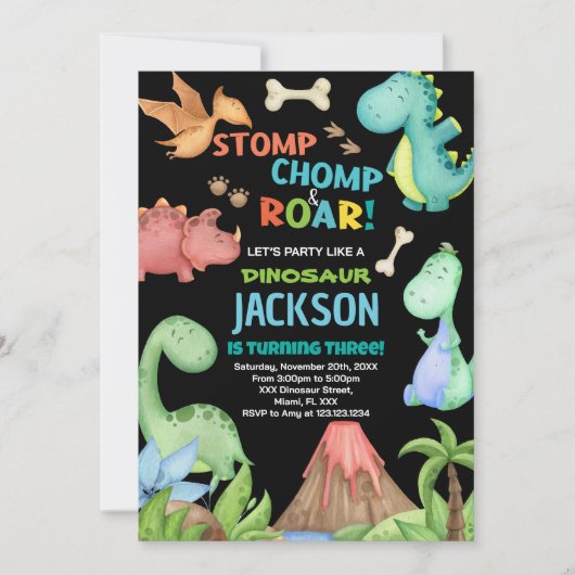 Bruine Dinosaurus Verjaardag Uitnodigingen (Voorkant)