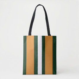 Bruine, donkergroene en witte strepen tote bag