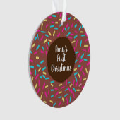 Bruine donut babys eerste kerst aangepaste foto ornament (voorkant)