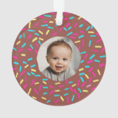 Bruine donut babys eerste kerst aangepaste foto ornament (achterkant)
