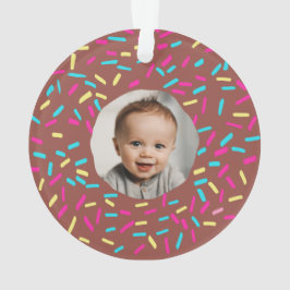 Bruine donut babys eerste kerst aangepaste foto ornament