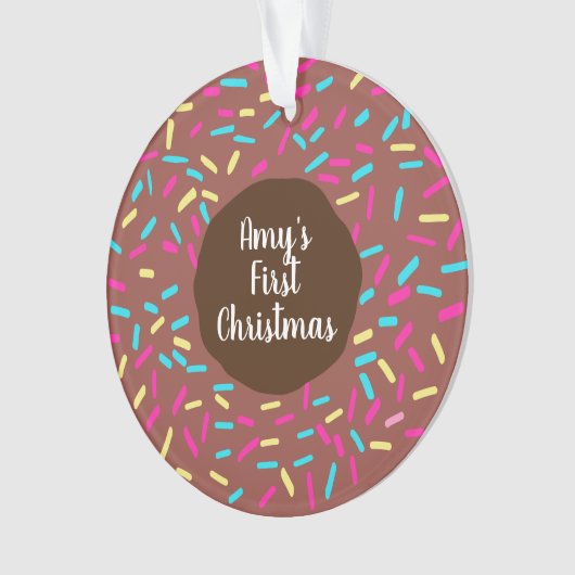 Bruine donut babys eerste kerst aangepaste foto ornament (voorkant)
