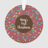 Bruine donut babys eerste kerst aangepaste foto ornament (voorkant)