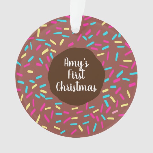 Bruine donut babys eerste kerst aangepaste foto ornament (voorkant)