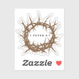 Bruine doornenkroon met bijbelvers 1 Petrus 5:7 Sticker