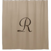 Bruine douchegordijn met donkerbruin monogram (Voorkant)