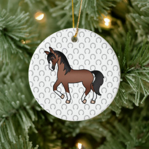 Bruine Dravende Paard Mooie Cartoon Illustratie Keramisch Ornament