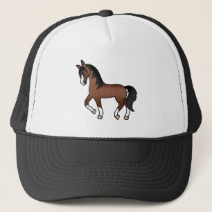 Bruine Dravende Paard Mooie Cartoon Illustratie Trucker Pet