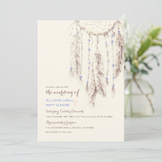 Bruine Dreamcatcher Boho bruiloft uitnodiging (Staand voorkant)