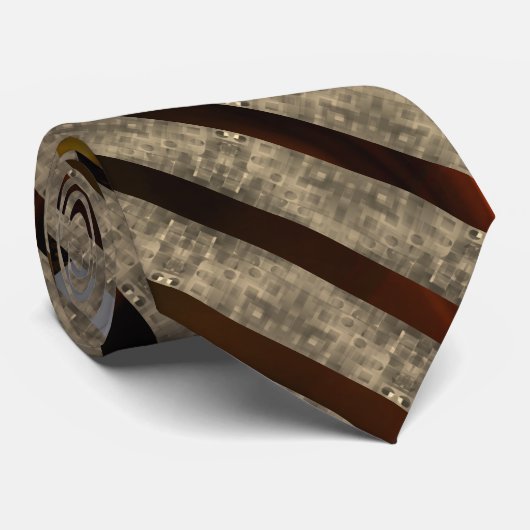 Bruine dwarsstreep, klein vierkant, koraalachtergr stropdas (Opgerold)