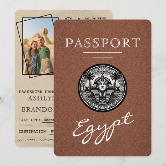 Bruine Egyptische paspoort trouw save the date (Voorkant / Achterkant)