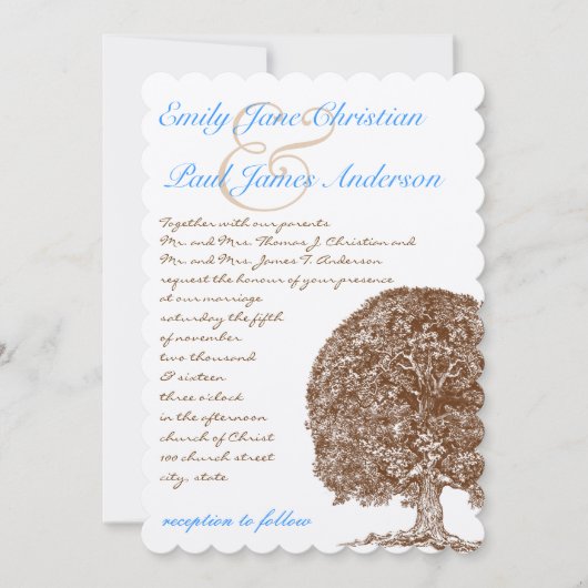 Bruine eik Boom Aqua Blue Font Weddenschap Kaart (Voorkant)