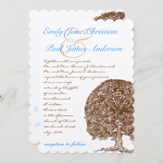 Bruine eik Boom Aqua Blue Font Weddenschap Kaart (Voorkant / Achterkant)