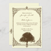 bruine eik boom op crème bruiloft uitnodiging (Voorkant / Achterkant)