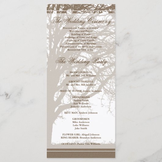 Bruine eik boom val bruiloft programma programmakaart (Achterkant)