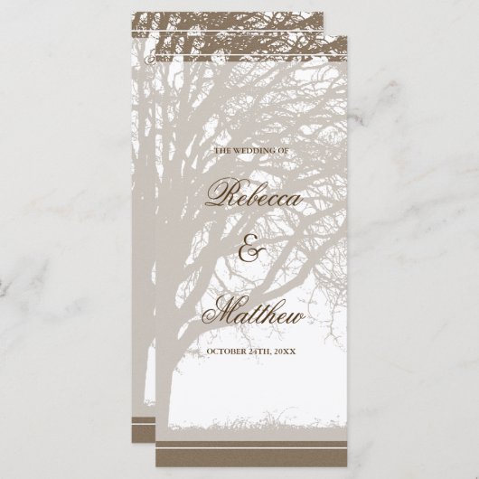 Bruine eik boom val bruiloft programma programmakaart (Voorkant / Achterkant)