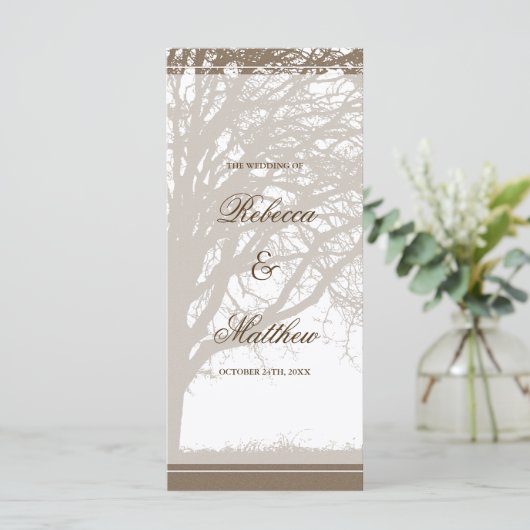 Bruine eik boom val bruiloft programma programmakaart (Staand voorkant)