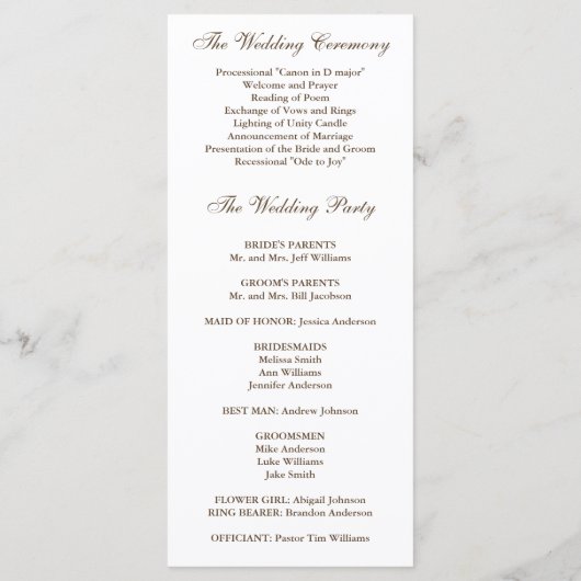 Bruine eik boom val bruiloft programma programmakaart (Achterkant)