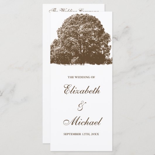 Bruine eik boom val bruiloft programma programmakaart (Voorkant / Achterkant)