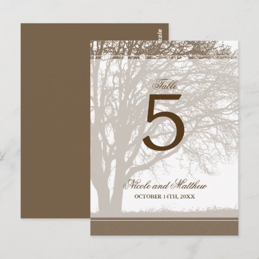 Bruine eik boom vallen Trouwtafel nummer Briefkaart (Voorkant / Achterkant)