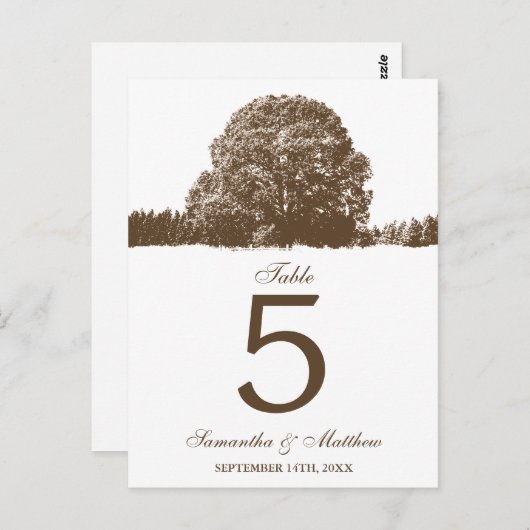 Bruine eik boom vallen Trouwtafel nummer Briefkaart (Voorkant / Achterkant)